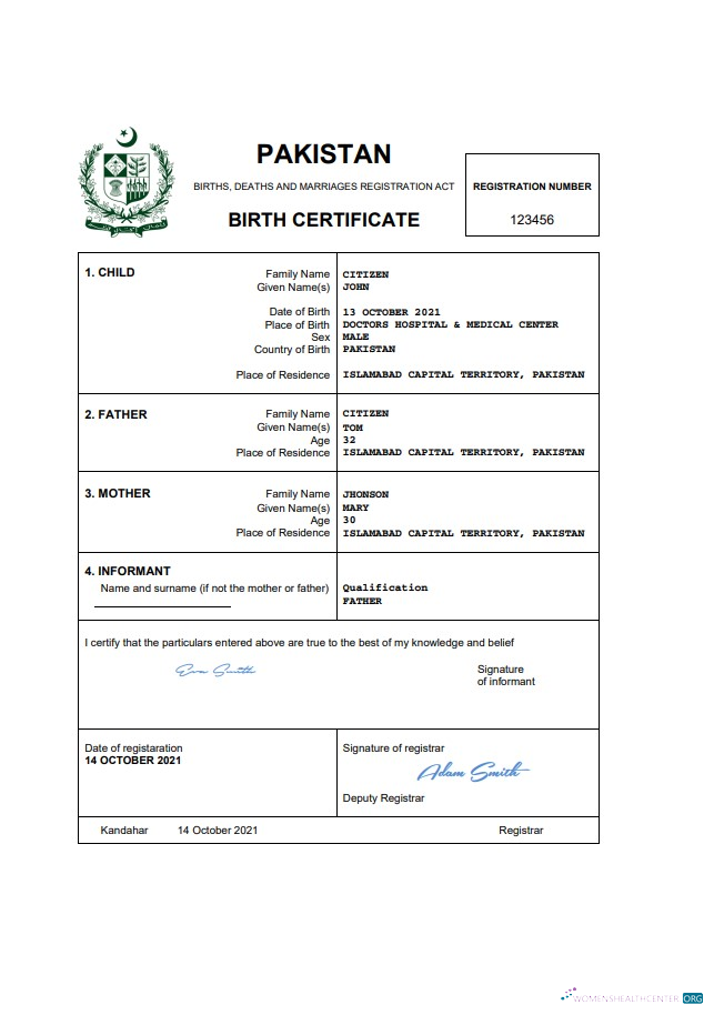 Download Pakistan vital record birth certificate Word and PDF template, completely editable Photoshop template